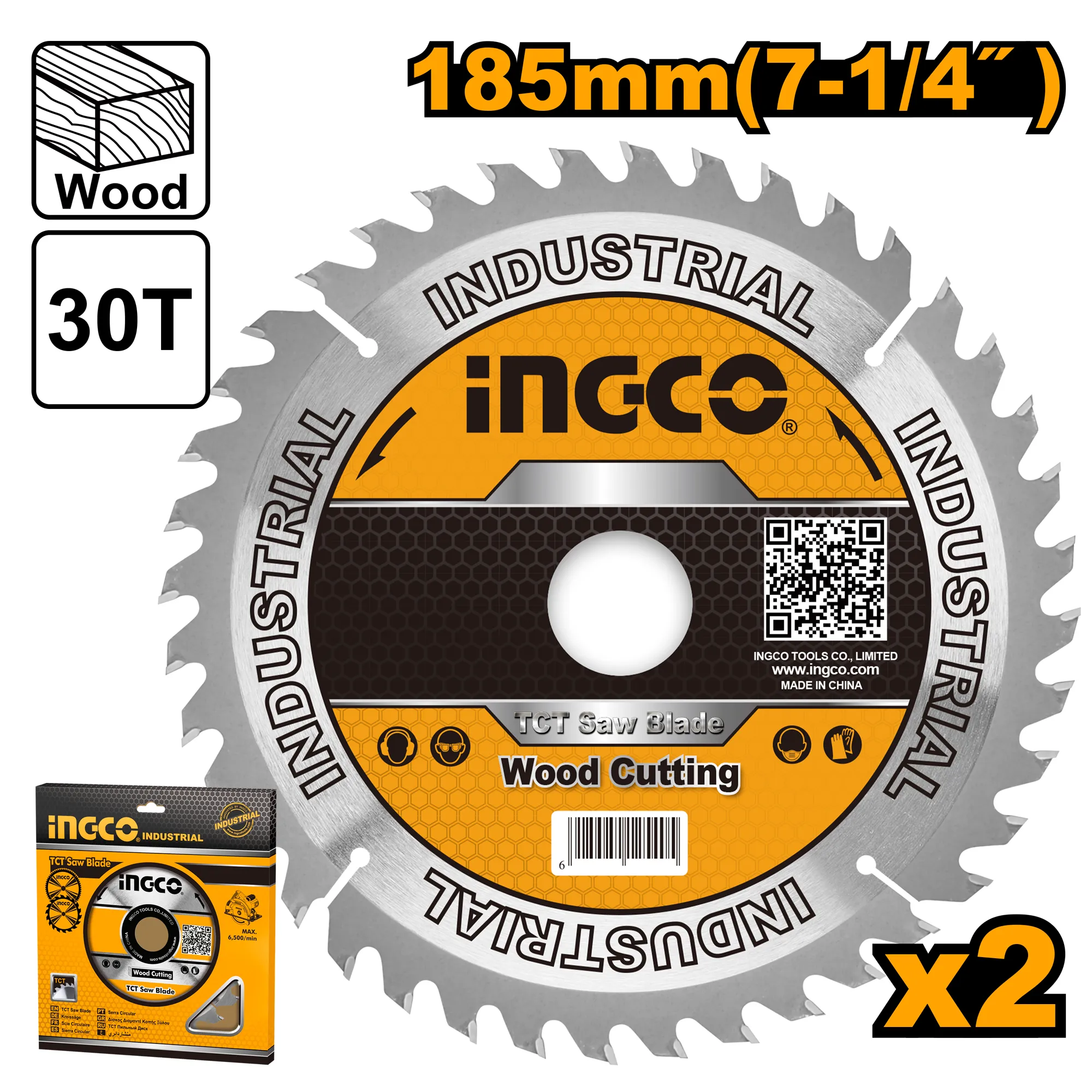 Диск пильный TCT 185 мм 2 шт INGCO TSB118510