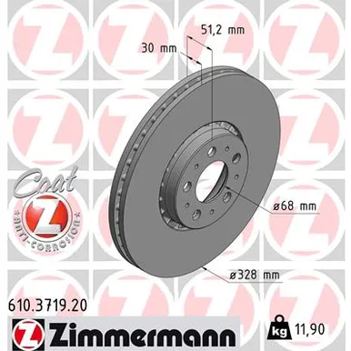 Диск тормозной передний мост VOLVO XC 90 I 2.5-3.2, 17 ZIMMERMANN 610371920