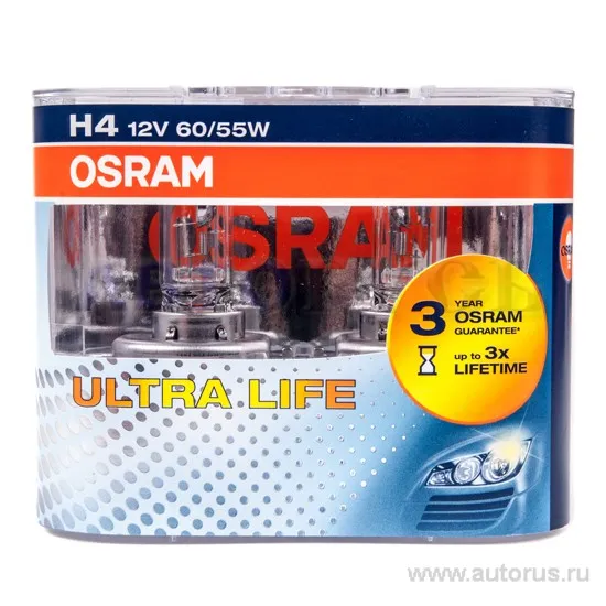Лампа 12V H4 60/55W P43t OSRAM ULTRA LIFE 2 шт. DUOBOX 64193ULT-HCB