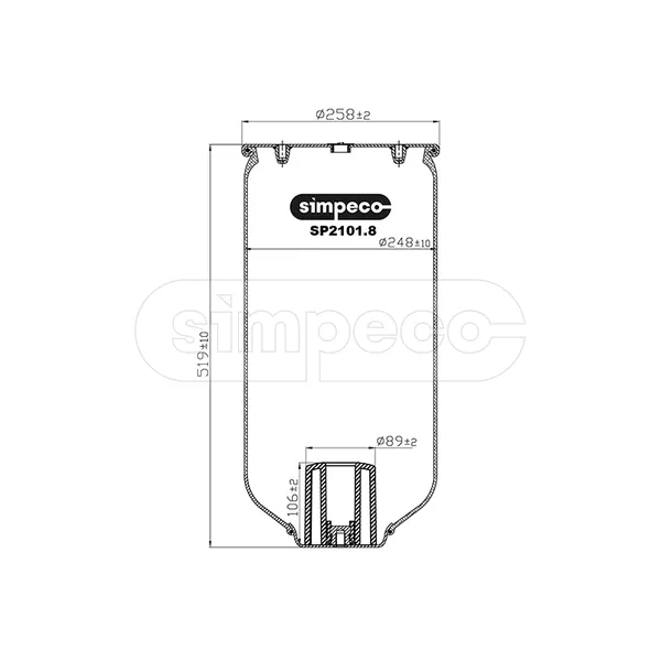 Пневморессора (без стакана) SCHMITZ о.н.750999 вер. CONTITECH (SP2101.8010) SIMPECO SP2101.8010