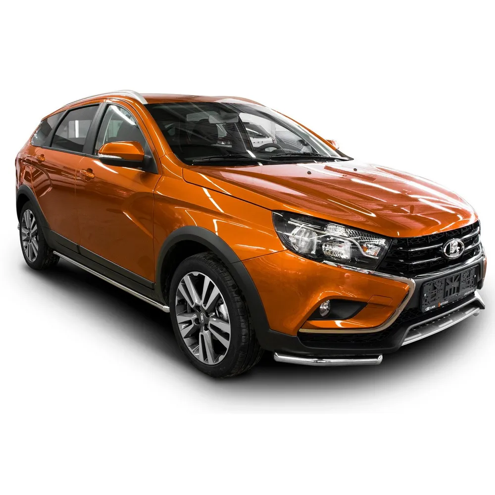 Защита порогов d42 Rival для Lada Vesta I универсал Cross 2017-н.в., нерж. сталь, 2 шт., R.6007.004