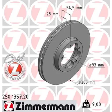Диск тормозной передний с покрытием ZIMMERMANN 250.1357.20
