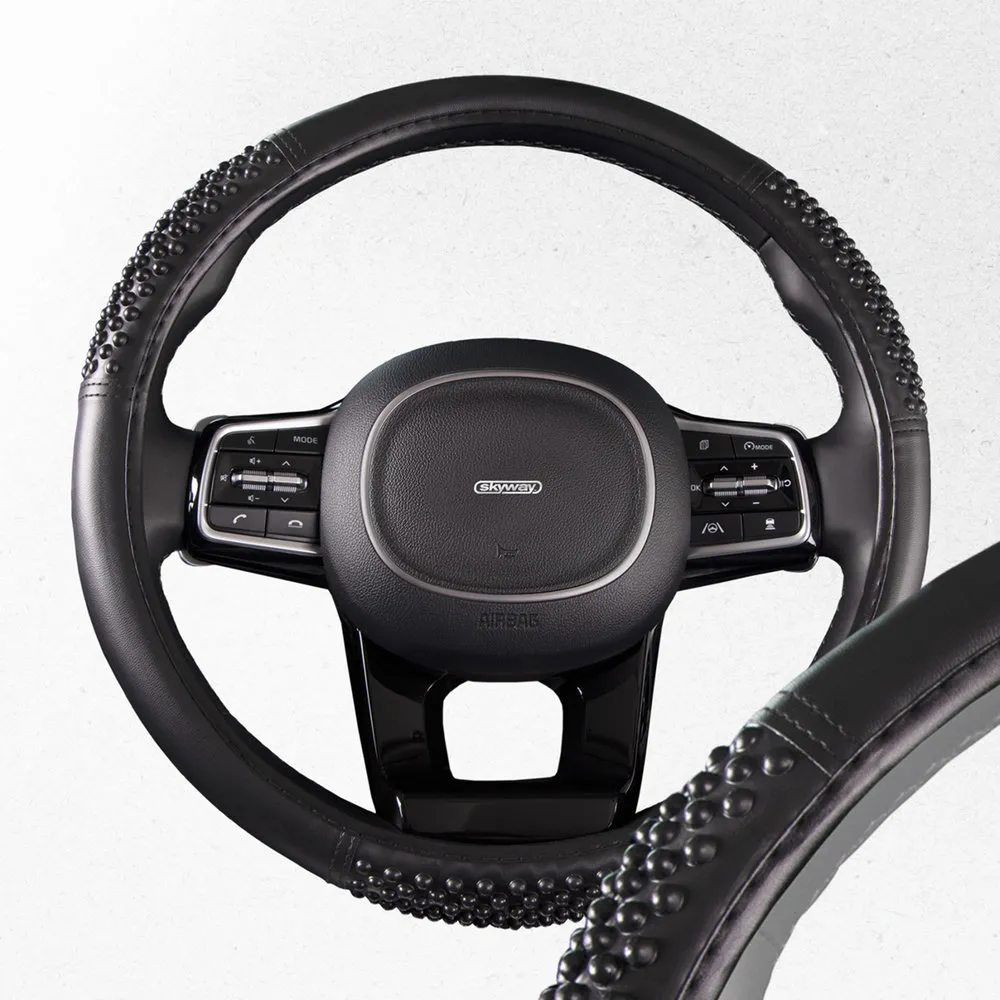 Оплетка руля SKYWAY кожаная Черная массажная ECO (M) SKYWAY S01102043