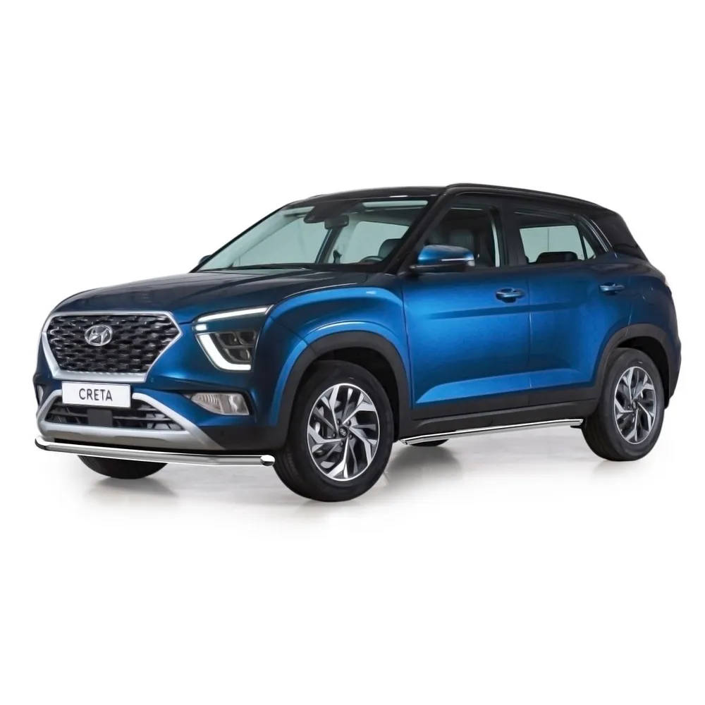 Защита переднего бампера d57 Rival для Hyundai Creta II 2021-н.в., нерж. сталь, RIVAL R.2315.001