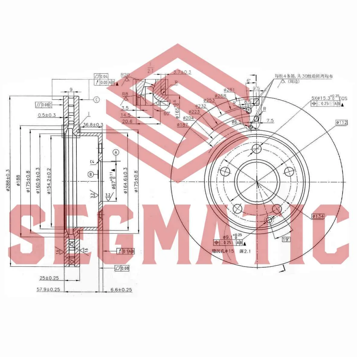 Диск тормозной передний MERCEDES W204,S204 07=> SEGMATIC SBD30093373