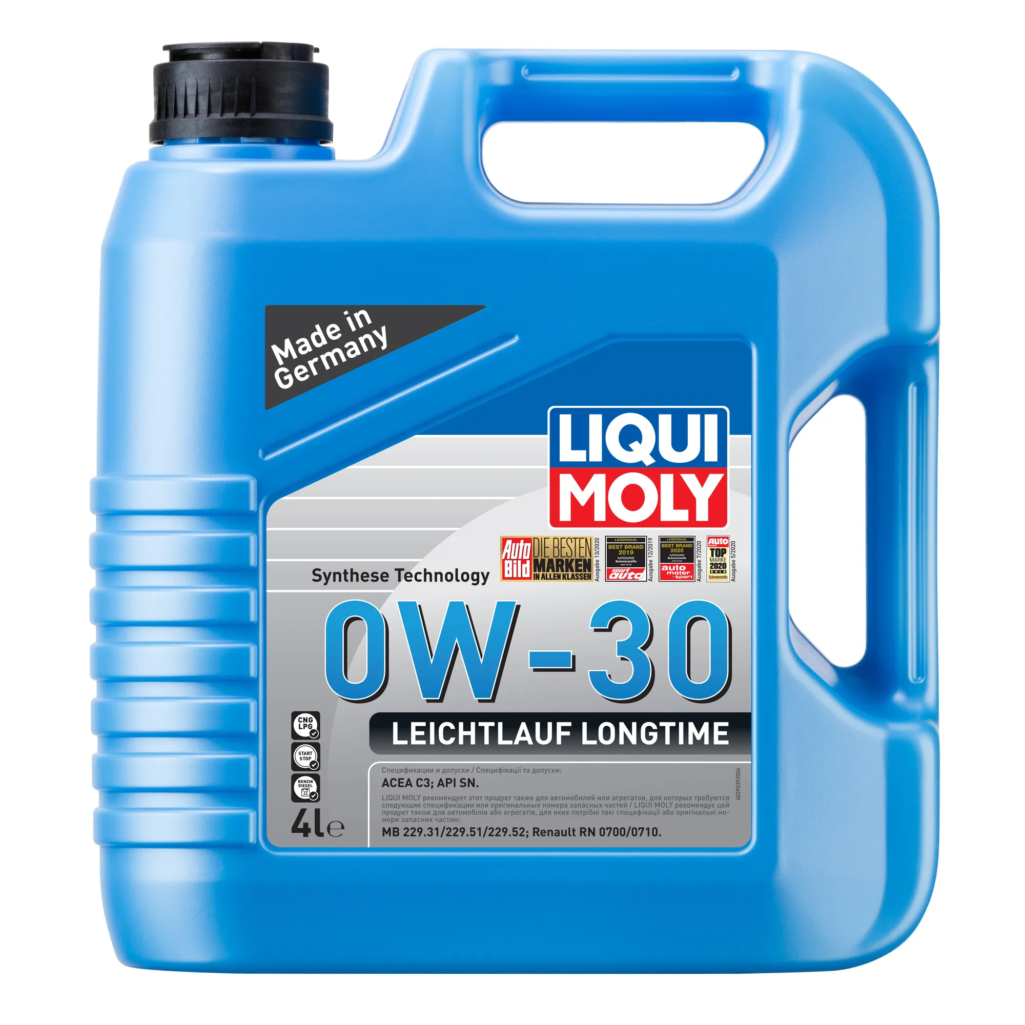 Масло моторное LIQUI MOLY Leichtlauf Longtime 0W-30 синтетическое 4 л 39039