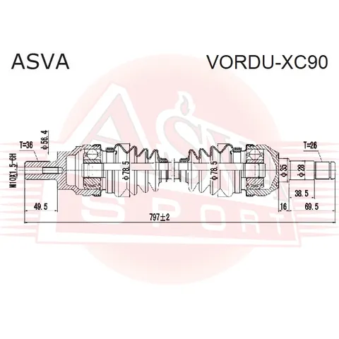 Привод пердний правый 31х540х40 ASVA VORDU-XC90