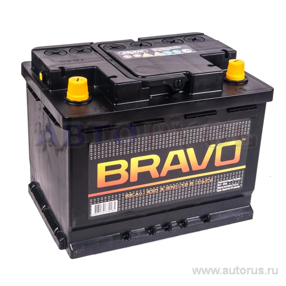 Аккумулятор AKOM BRAVO 55 А/ч прямая L+ EN 430A, 242x175x190 6CT-55.1 BRAVO