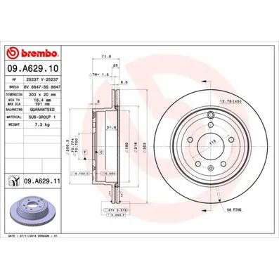 Диск тормозной UV COATED задний BREMBO 09A62911
