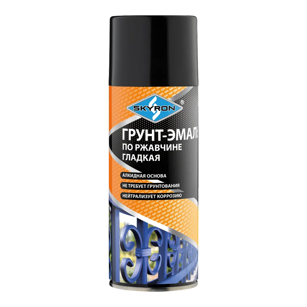 Грунт-эмаль по ржавчине черная RAL 9005 аэрозоль 520мл SKYRON SKYRON SR-69005