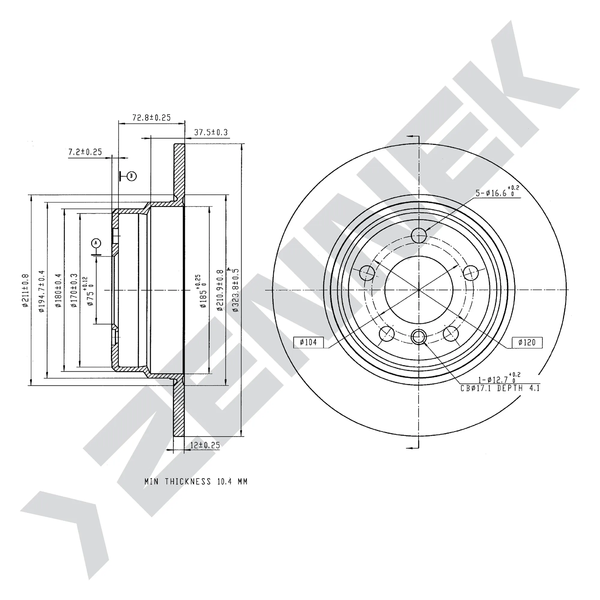 Диск тормозной задний BMW X5 E53 99-06 (2 шт) ZENNEK DBD0264