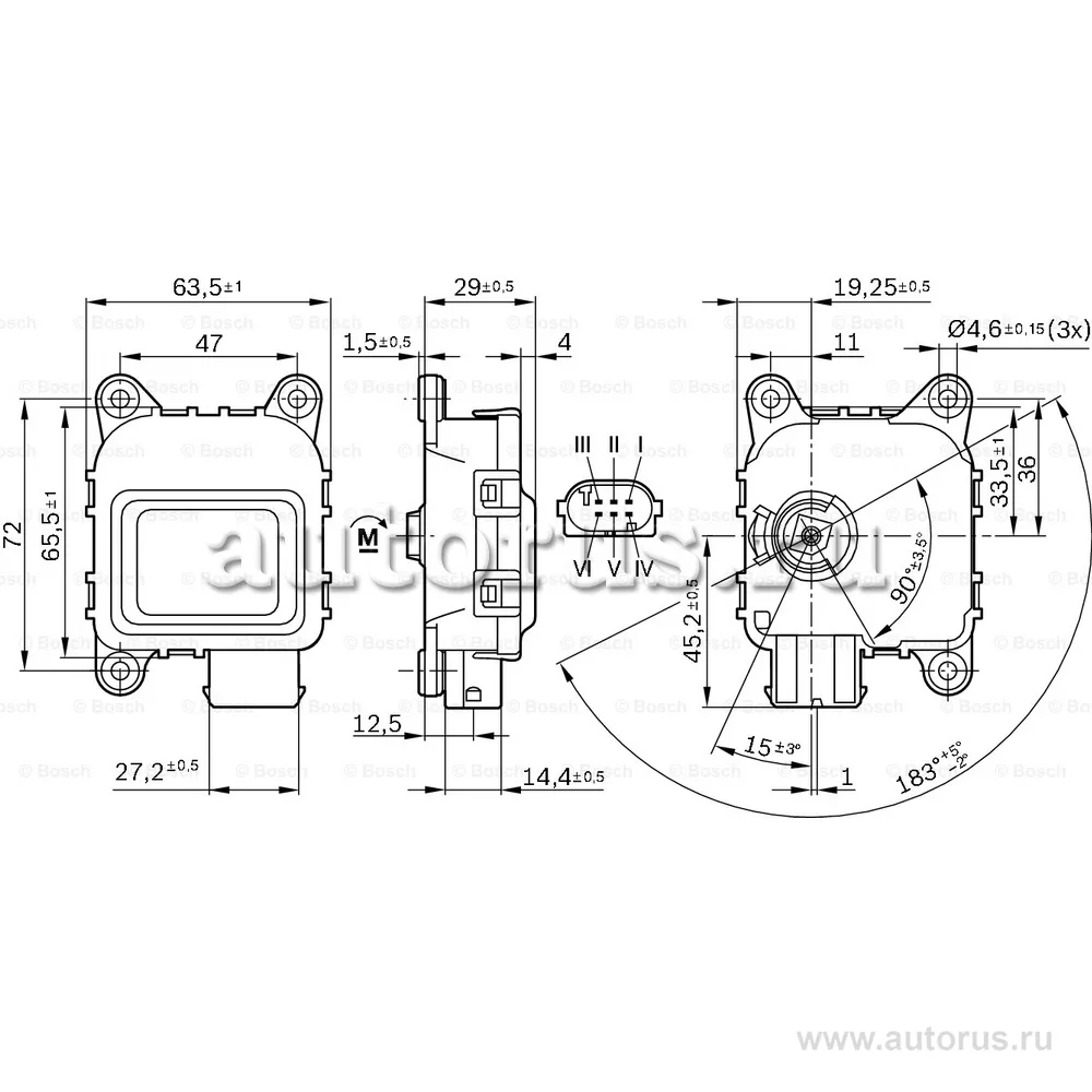 Сервомотор заслонки отопителя IVECO, MB, SCANIA, VOLVO, MAN BOSCH 0132801141
