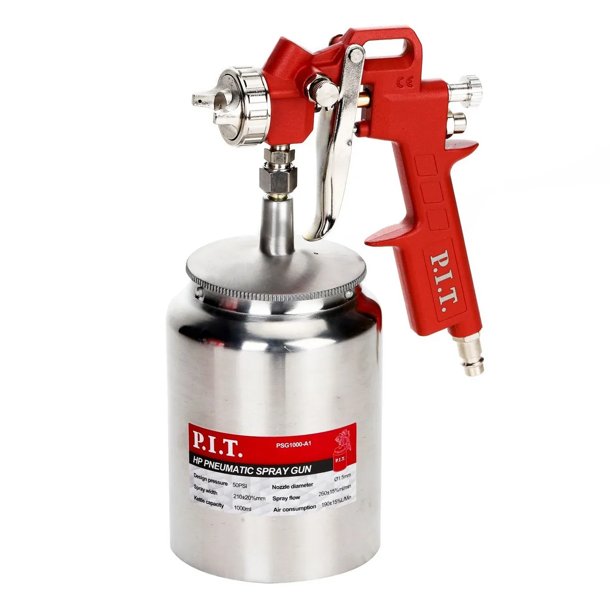 Краскопульт пневматический P.I.T. (50PSI, сопло 1,5мм, бак 1л, краска260мл/мин, 190л/мин) PIT PSG1000-A1