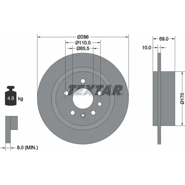 Диск тормозной задний стандартный SAAB TEXTAR 92100200