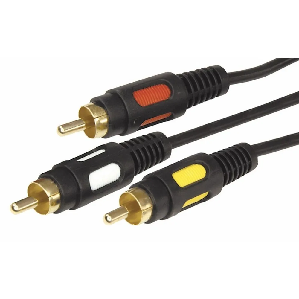 Шнур 3 RCA - 3 RCA, длина 1,5 метра, черный (GOLD) REXANT 17-0212