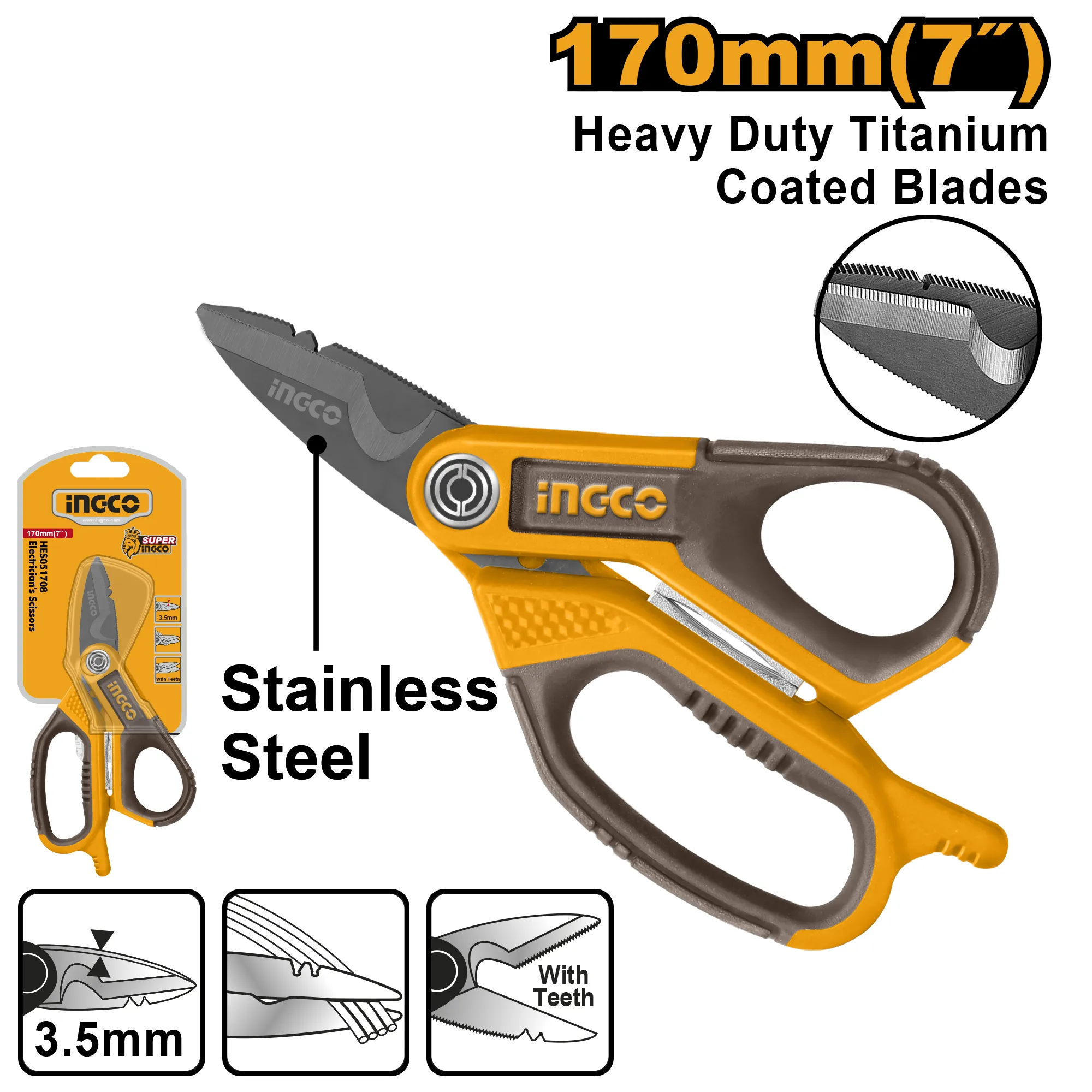 Ножницы электрика 170 мм (6/24) INGCO HES051708 INGCO HES051708