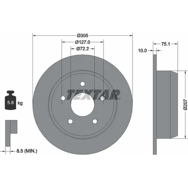 Диск тормозной задний стандартный JEEP/JEEP (BJC) TEXTAR 92113700