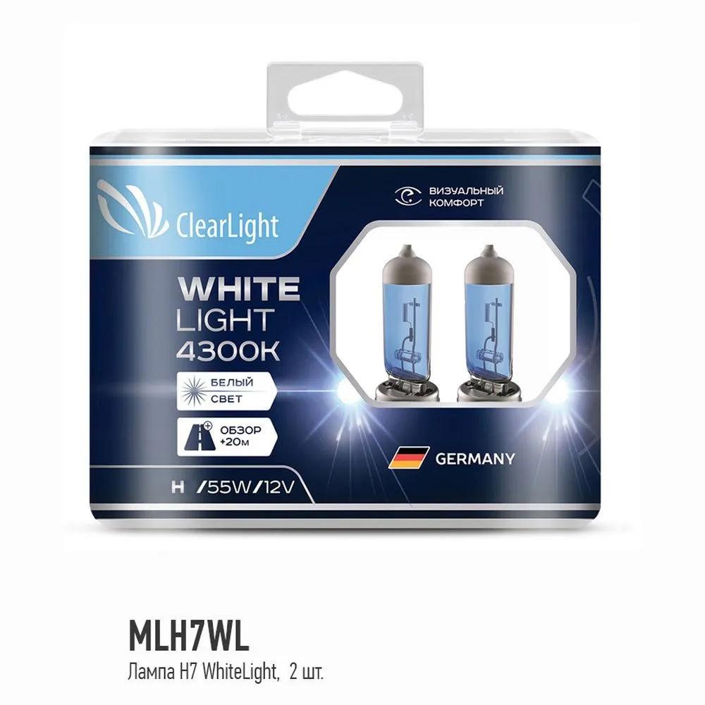 Лампа 12V H7 55W PX26d 4300K ClearLight WhiteLight 2 шт. DUOBOX MLH7WL