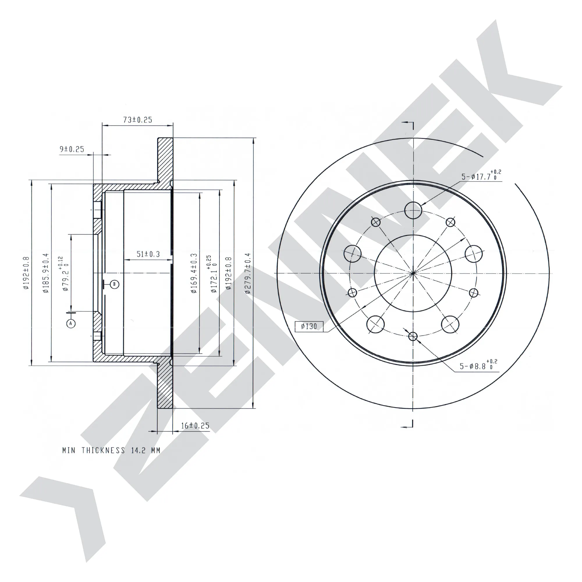 Диск тормозной задний CITRON JUMPER III 06-, FIAT DUCATO 06-(2 шт) ZENNEK DBD0785