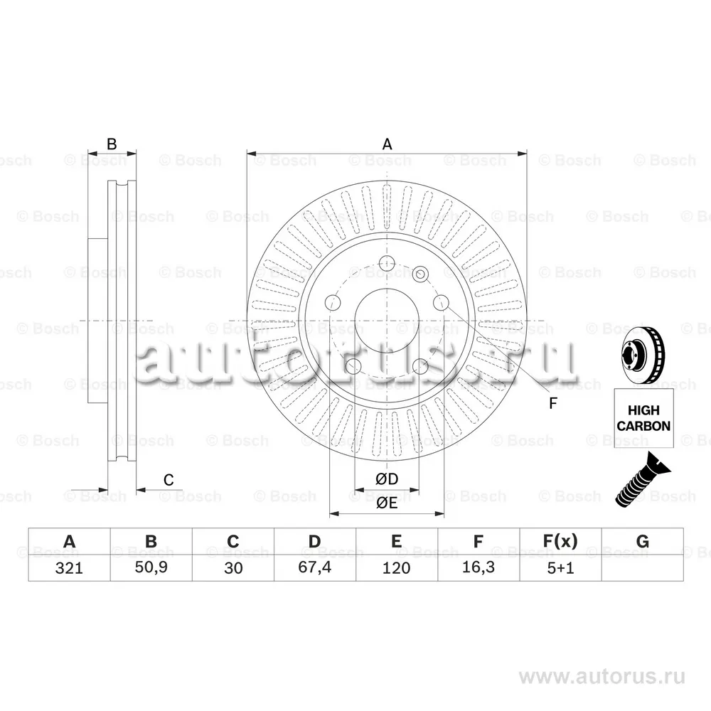Диск тормозной передний BOSCH 0986479544