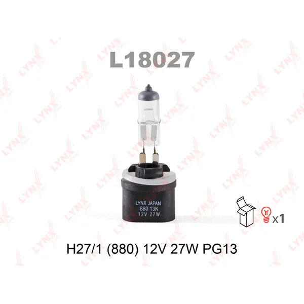 Лампа 12V H27 27W PG13 LYNXauto 1 шт. картон L18027