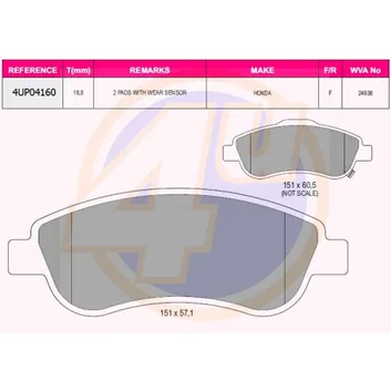 КОЛОДКИ ПЕР HON CR-V 2.0/2.2D/2.4 06- (с 2 датчиками) 4U 4UP04160