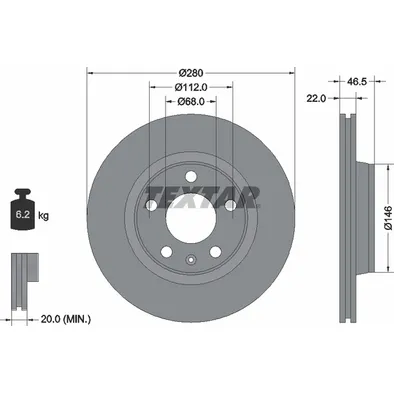 Диск тормозной передний с покрытием PRO+ VAG AUDI A4 94-08 / VW PASSAT B5 96-01 TEXTAR 92083505