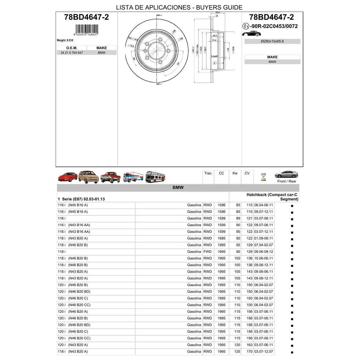 Диск тормозной задний ICER 78BD4647-2