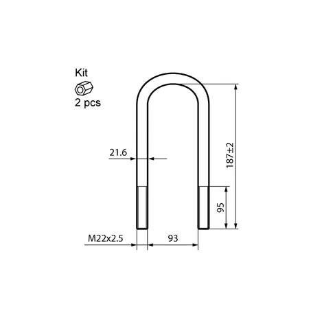 Стремянка рессоры М22х2х92х210 M22x2x210x92 (с гайками) SCANIA EXOVO 01944E