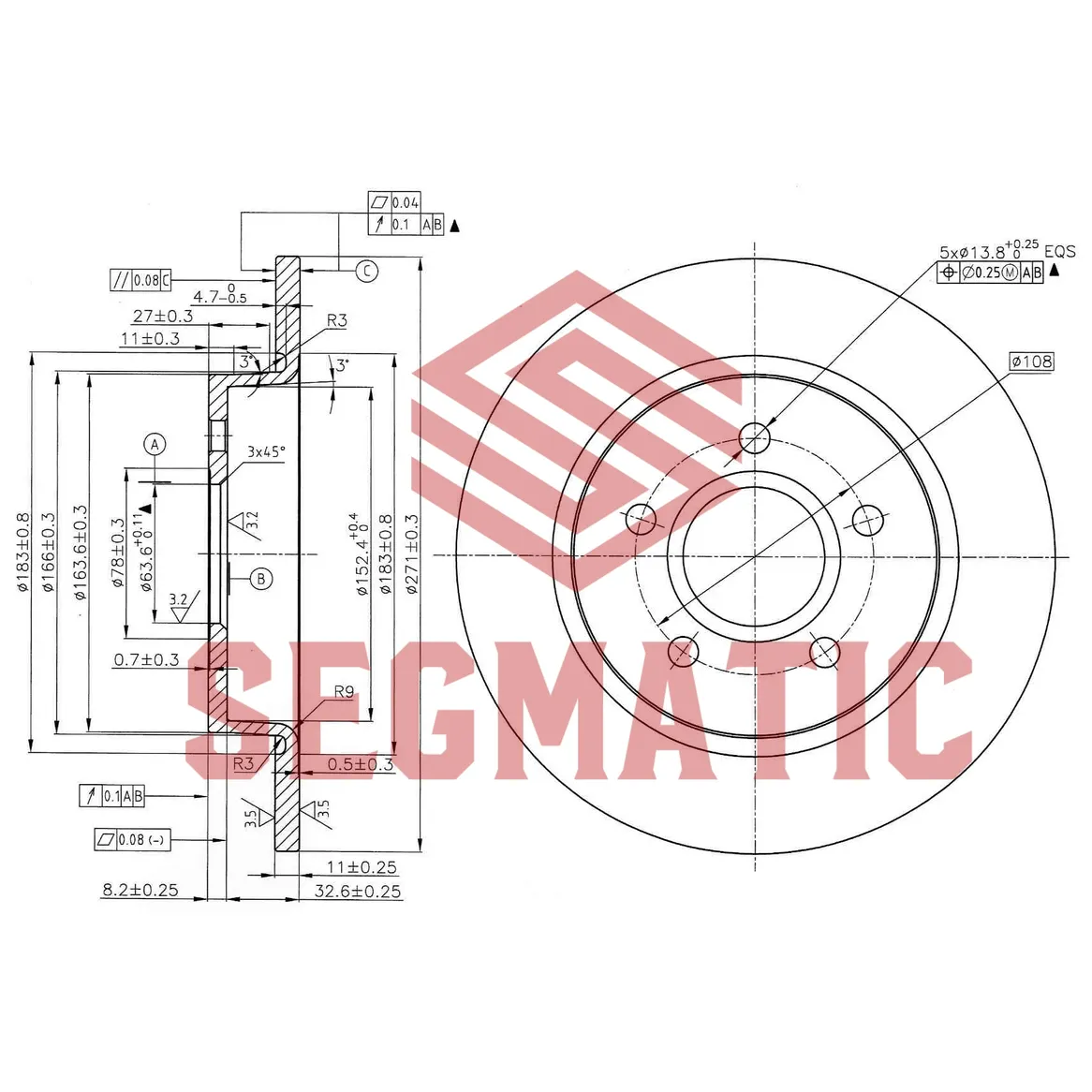 Диск тормозной задний FORD FOCUS-III 11- SEGMATIC SBD30093083