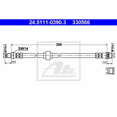 Шланг тормозной передн.390mm ATE 24-5111-0390-3