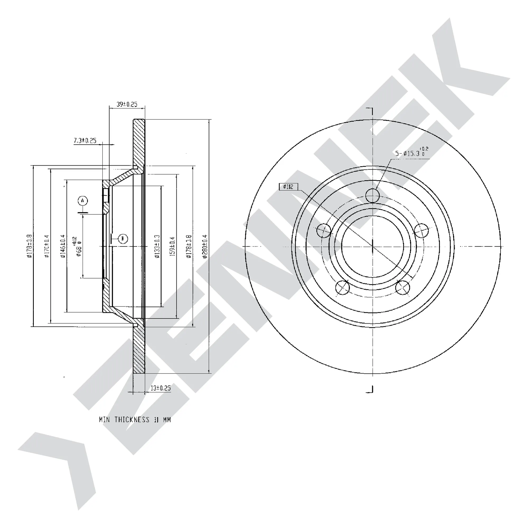 Диск тормозной передний AUDI A4 B5 94-01 (2 шт) ZENNEK DBD0184