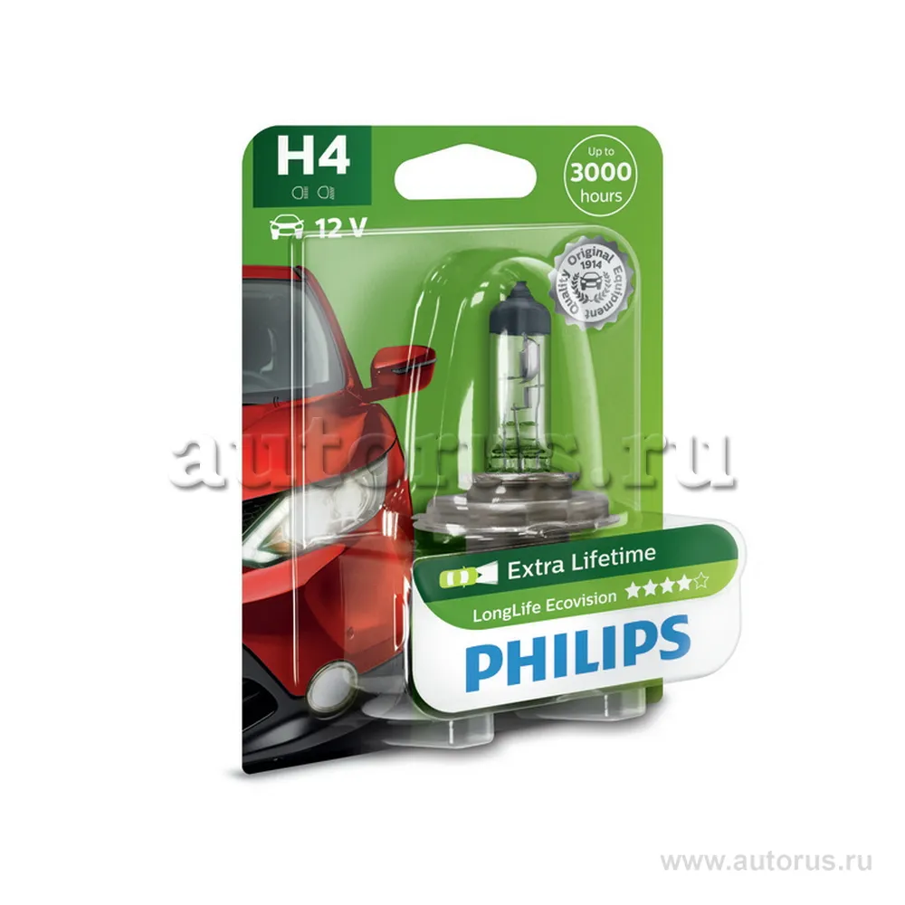 Лампа 12V H4 55W PHILIPS LongLife EcoVision 1 шт. блистер 12342LLECOB1