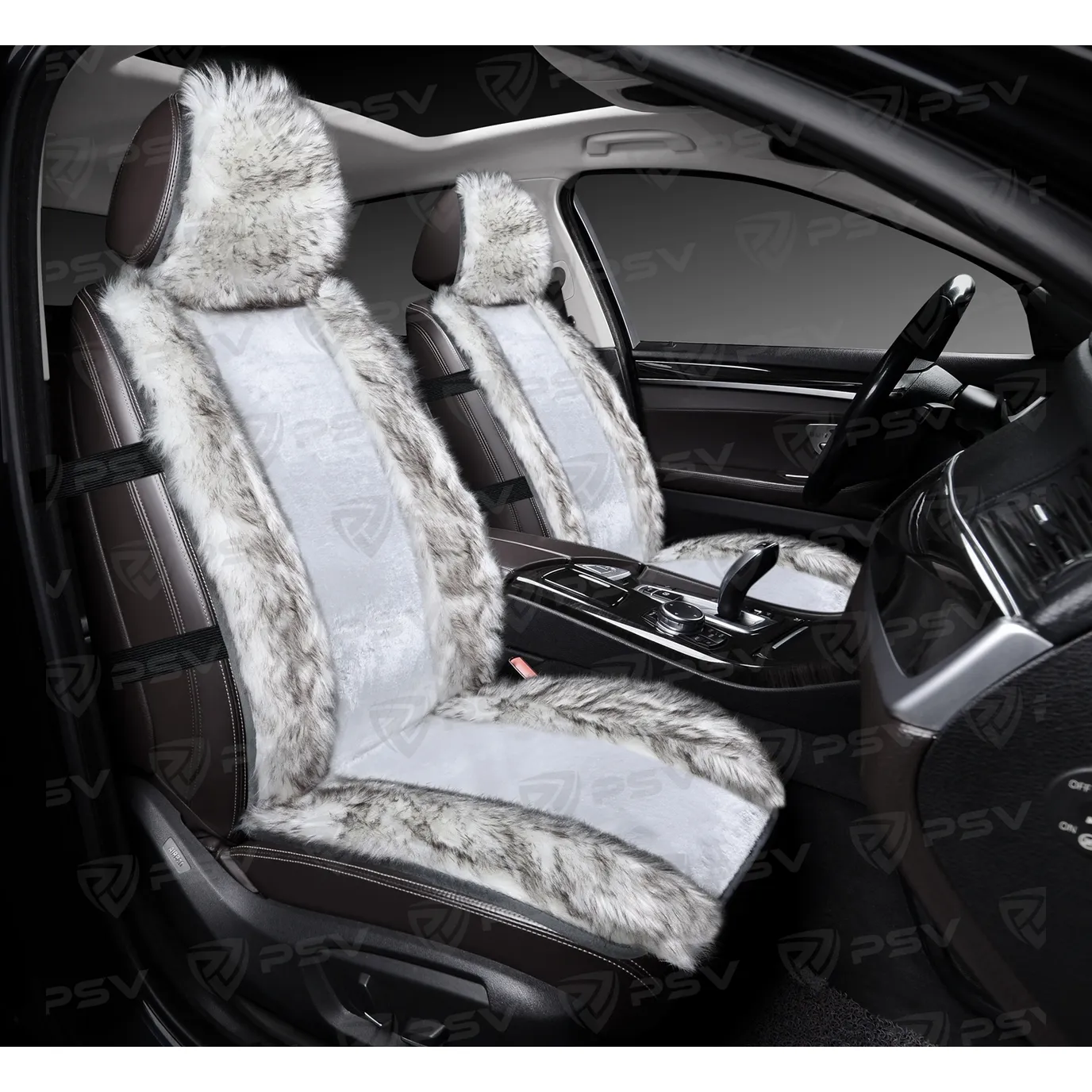 Накидки в машину универсальные меховые PSV Mutton Premium FRONT (Бело-Серый), 1 штука PSV 137739