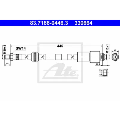 Торм.шланг передний [470-mm] FORD Mondeo III 11/00-> ATE 83-7188-0446-3