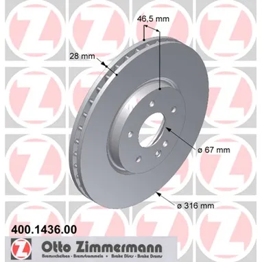 Диск тормозной передний ZIMMERMANN 400.1436.00