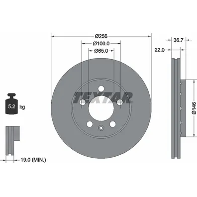 Диск тормозной передний высокоуглеродистый с покрытием PRO+ AUDI, SEAT, SKODA, VW TEXTAR 92082205