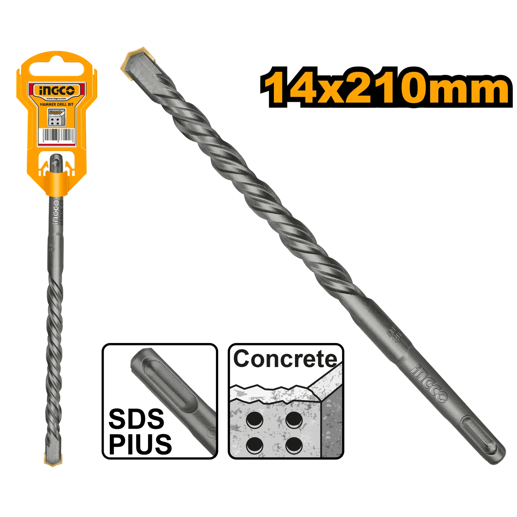 Сверло по бетону 14 мм L 210 SDS-plus INGCO DBH1211402
