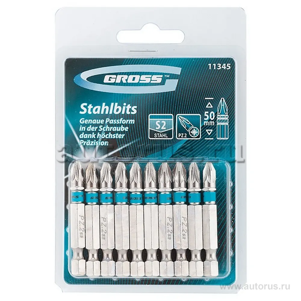 Набор бит PZ2x50, сталь S2, 10шт GROSS 11345