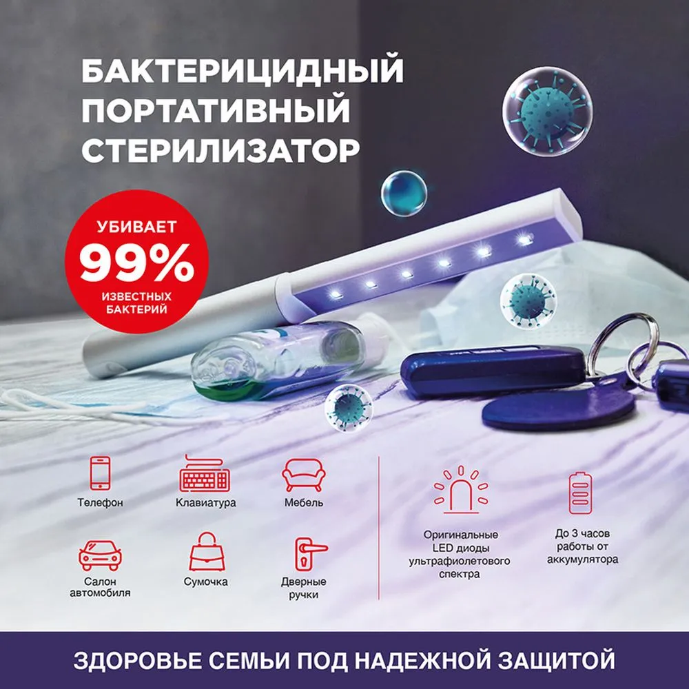 Светильник стерилизатор переносной аккумуляторный бактерицидный LED REXANT REXANT 626001