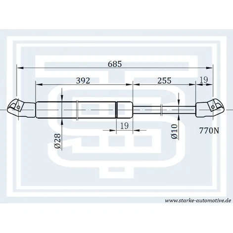 Амортизатор багажника VW T-4 08.92-- L685mm / 770N STARKE 183-132