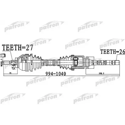 Полуось передний мост справа 27x994x63x26 FORD KUGA I 2.0 PATRON PDS0485