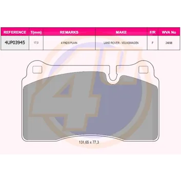 Колодки передние VW TOUAREG 2.5 R5/3.0 V6/4.2 V8/5.0 V10/6.0 W12 02- без дат 4U 4UP03945