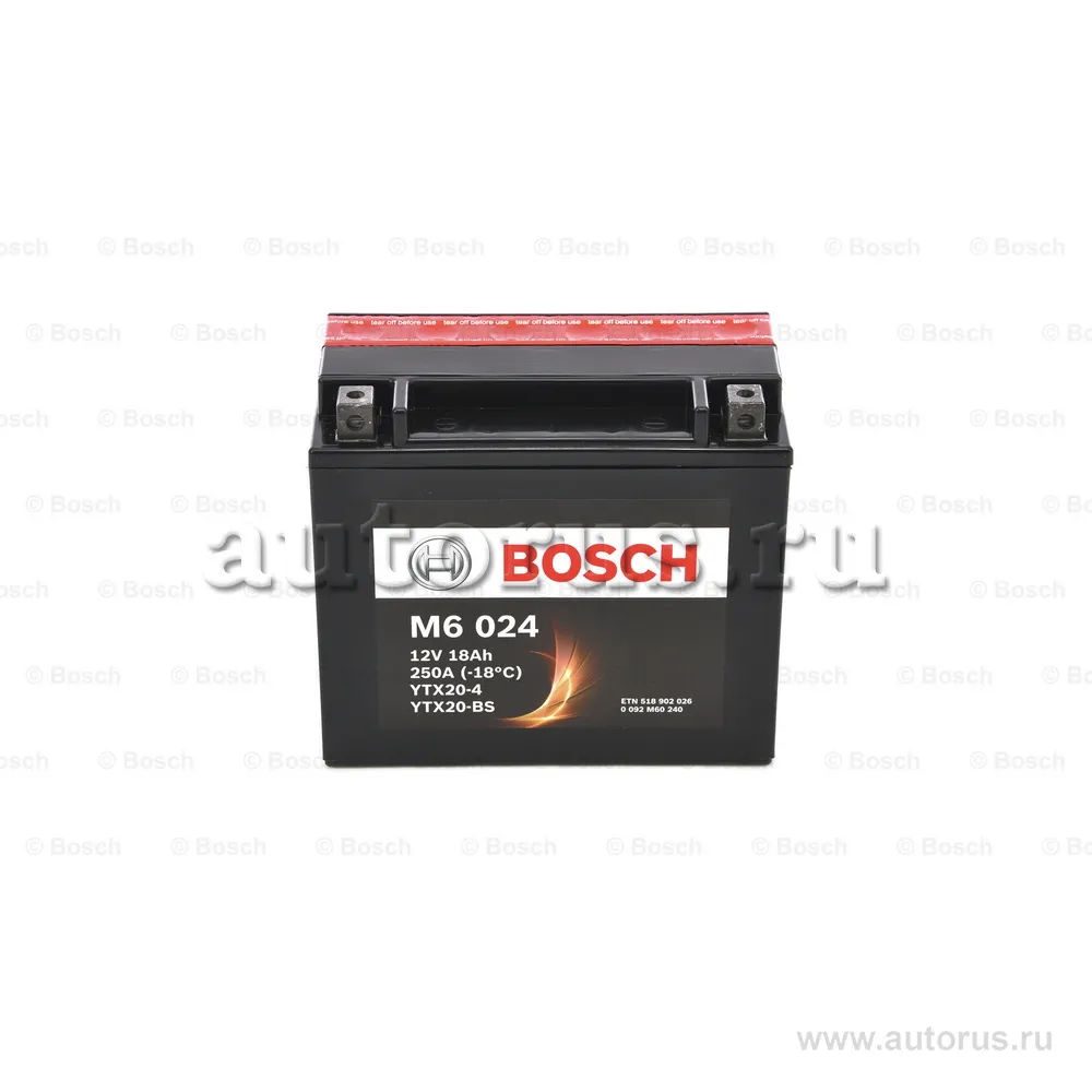 Аккумулятор BOSCH M6 AGM (cухозаряженная) 18 А/ч Прямая 175x87x155 EN250 А