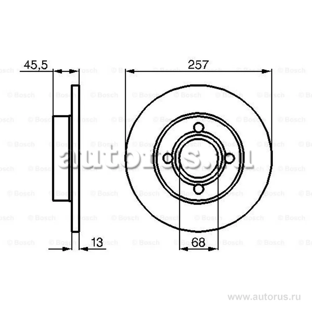 Диск тормозной AUDI 80 8691100 7688 передний не вент. BOSCH 0 986 478 016