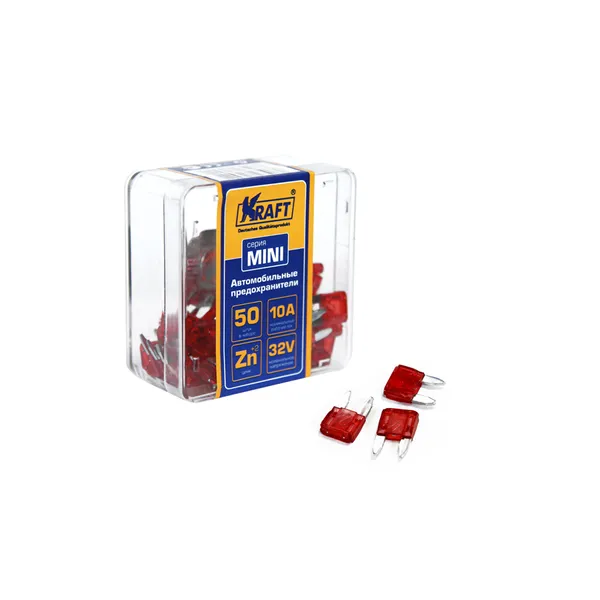 Набор предохранителей KT870011 KRAFT 10А (MINI 50шт) пластиковая коробка
