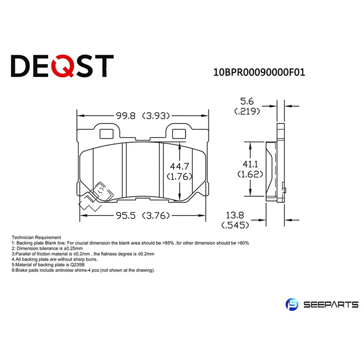 Колодки тормозные, задние INFINITI FX35 03>/FX50/G37 08>, NISSAN 370Z 09> DEQST 10BPR00090000