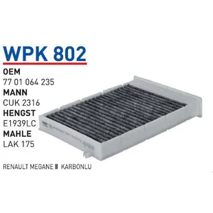 Фильтр салонный (угольный) RENAULT Meg 02- WUNDER FILTER WPK802