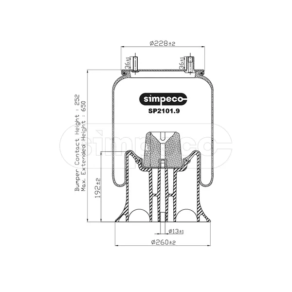 Пневморессора (с пласт. стаканом) FRUEHAUF о.н.M001774 (SP2101.9013) SIMPECO SP2101.9013