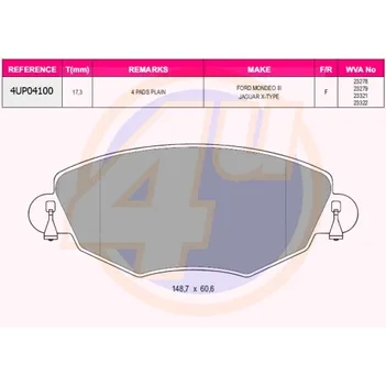 Колодки передние FORD MONDEO III 1.8I-2.5I/2.0DI 00- 4U 4UP04100